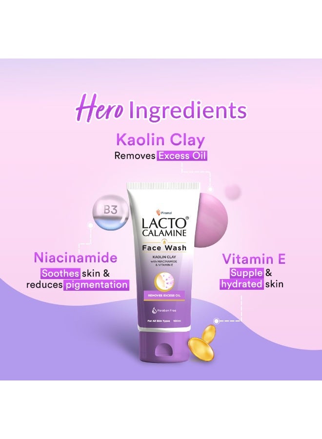 Lacto Calamine Face Wash For Oily Skin |100ml each- Pack of 2 | Kaolin Clay, Niacinamide & Vitamin E | Facewash Reduces Excess Oil, Controls Pimples, Blackheads & Whiteheads |Face wash For Women & Men - Image 3